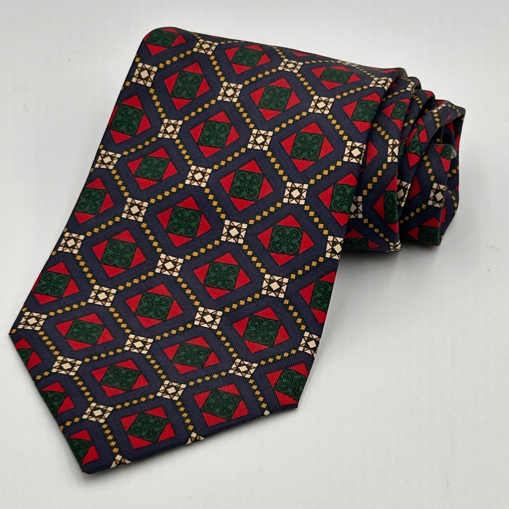 Hugo Boss Mens Silk Tie Blue Red Green Geometric Medallion Made in‎ Italy Luxury